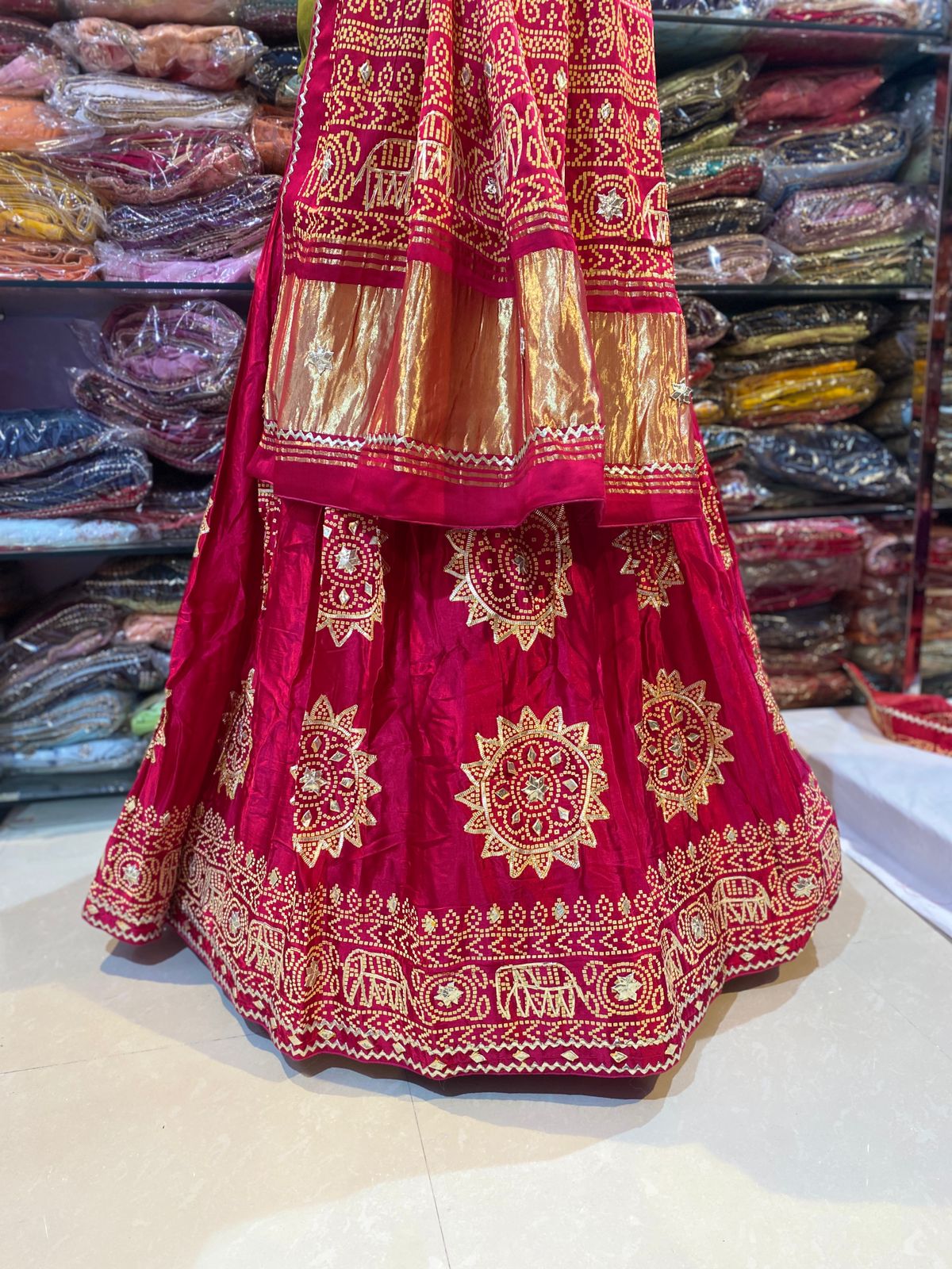 New Elegant Ethnic Gaji Silk Bandhani Lehenga Collection BY PCD