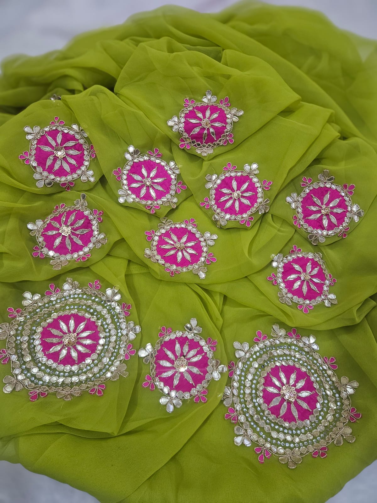 New Premium Pure Georgette Festive Saree with Traditional Gota Patti Work by pcd