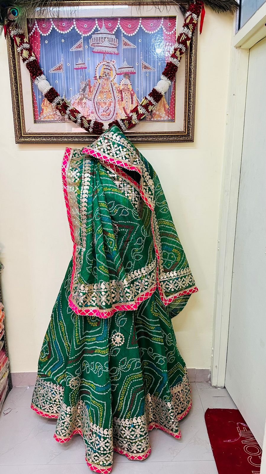 Pure Kota Doria Bandhej Gottapatti Lehenga by pcd