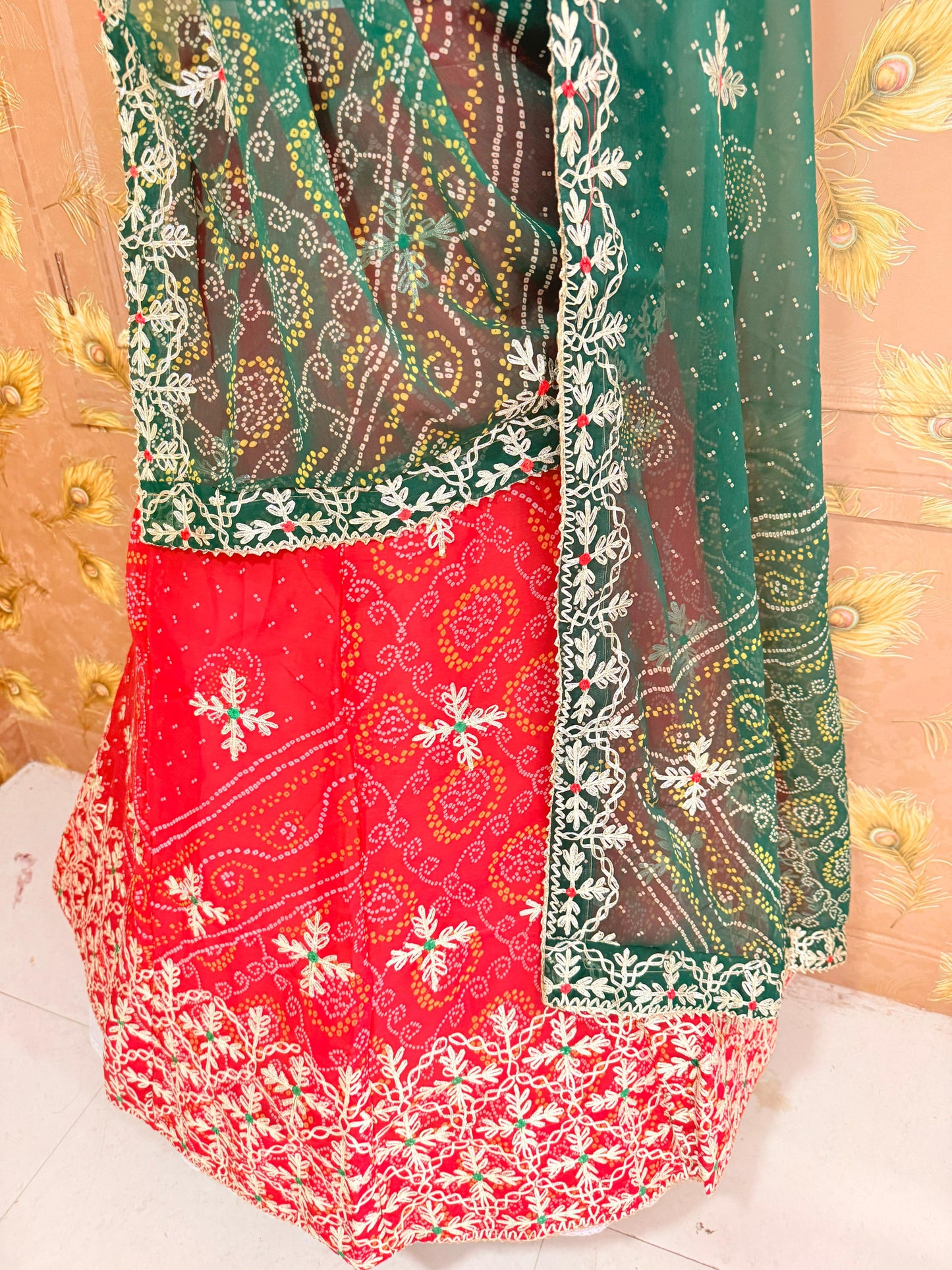 Royal Festive Wear Georgette Bandhani Lehenga by pcd red green