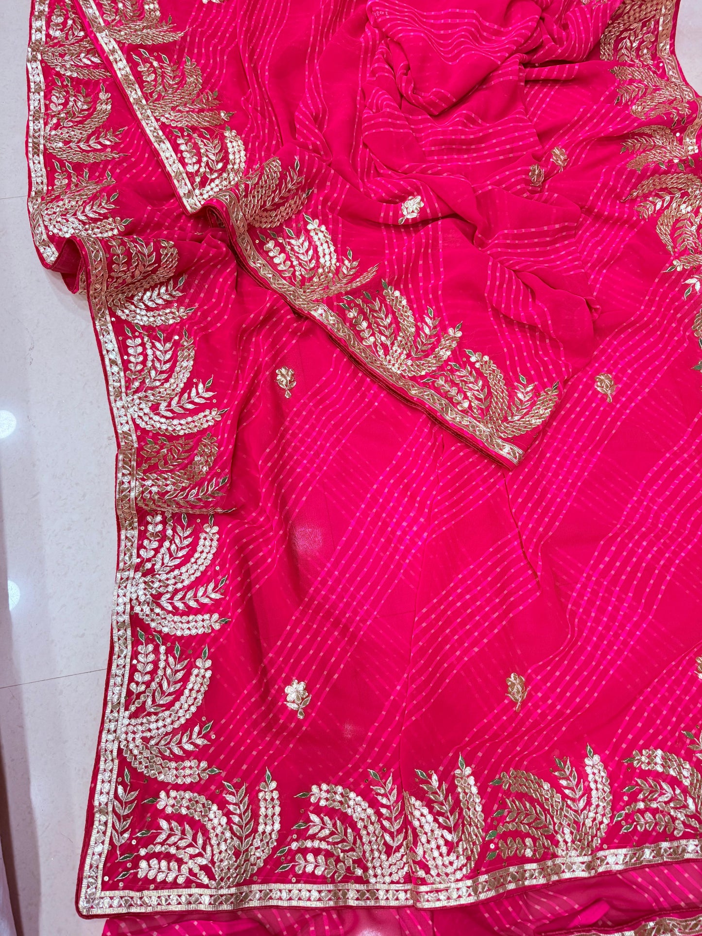 Special New One Jaipuri Rajwadi Leheriya With Gota Patti Handwork Mothra Saree BY PCD