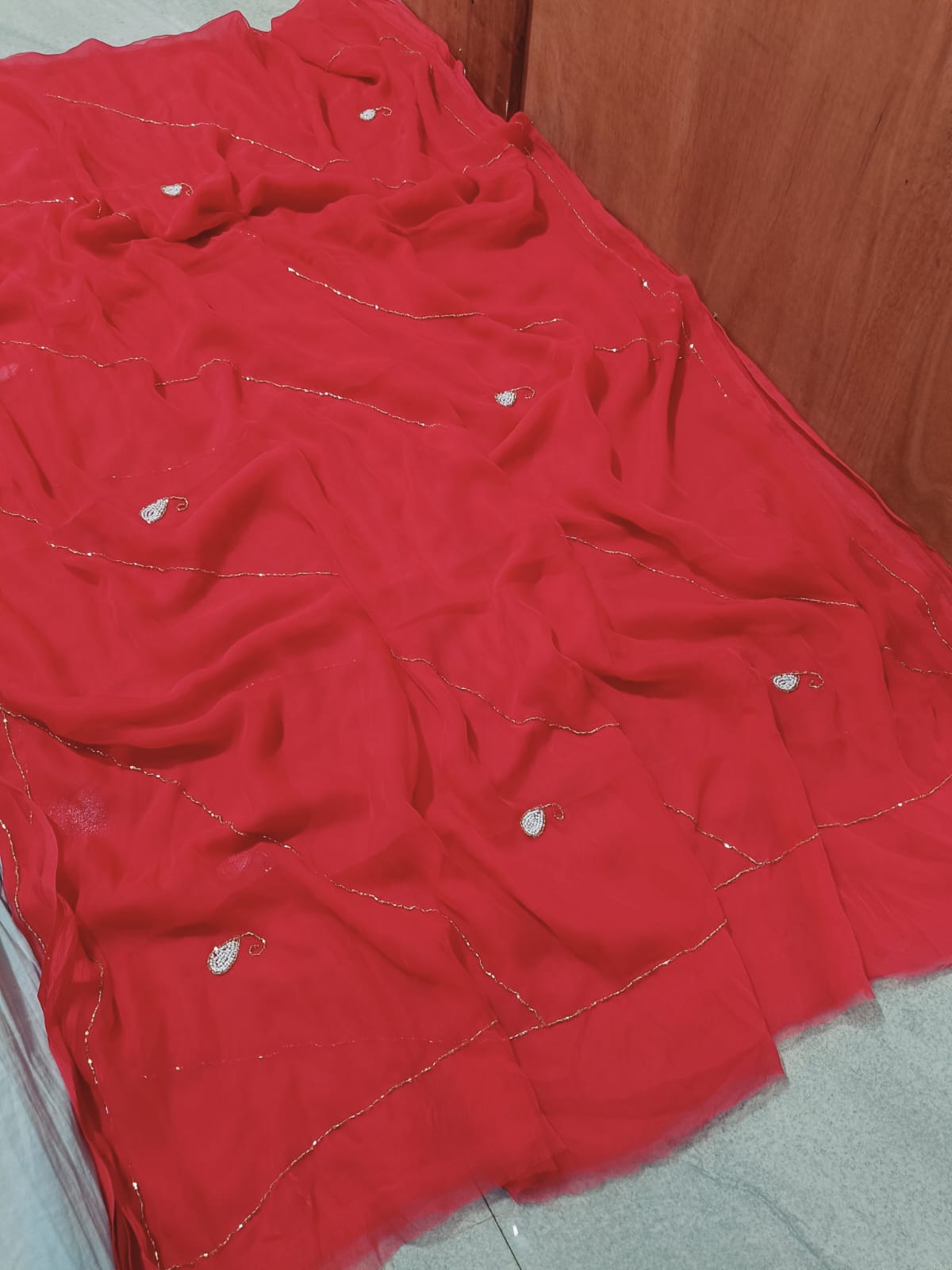 Special Classic Traditional Saree in Royal Georgette Fabric with hand work by pcd