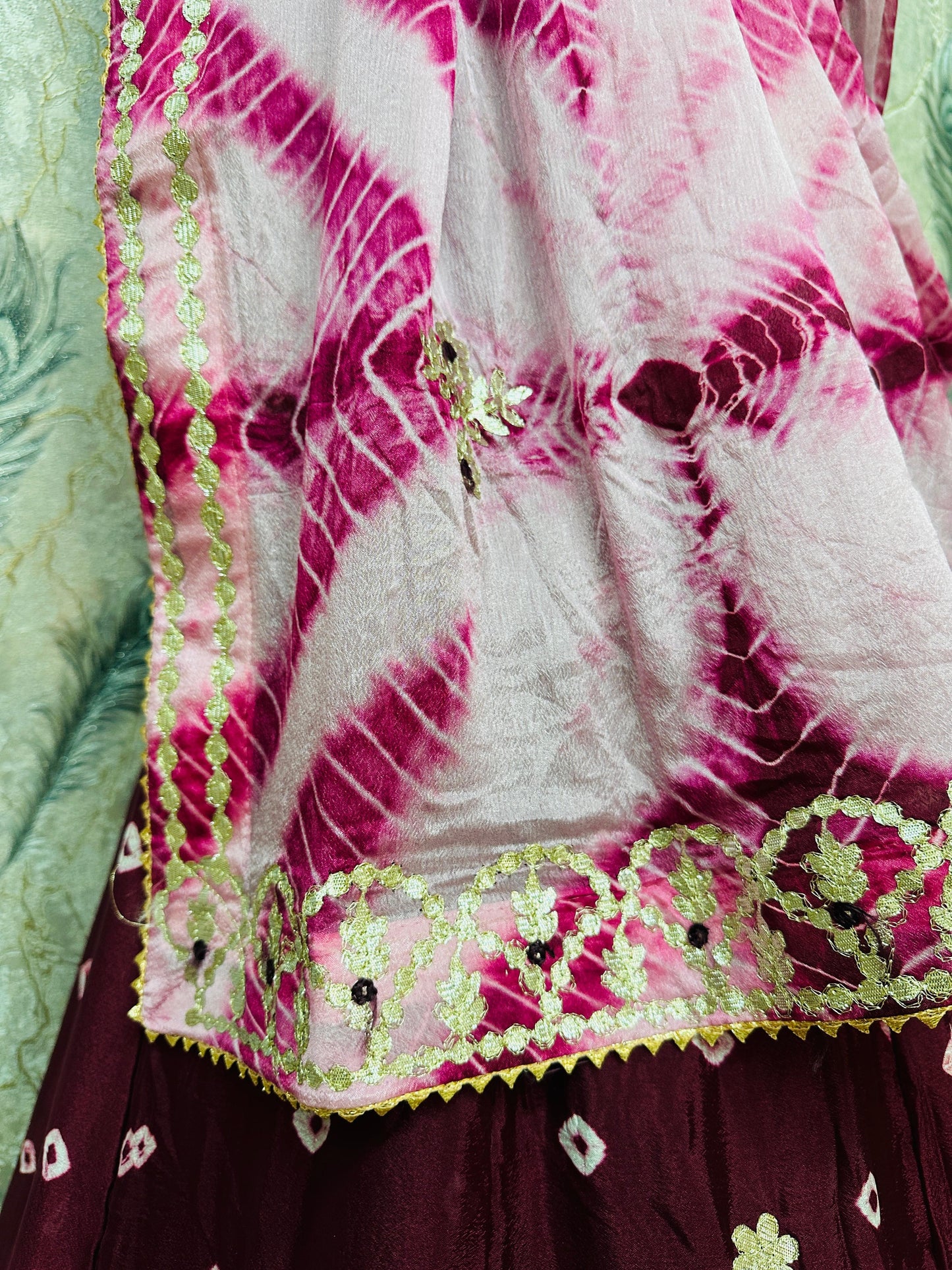 New Chinon Silk Bandhani Style Lehenga with Gotapatti Work by pcd