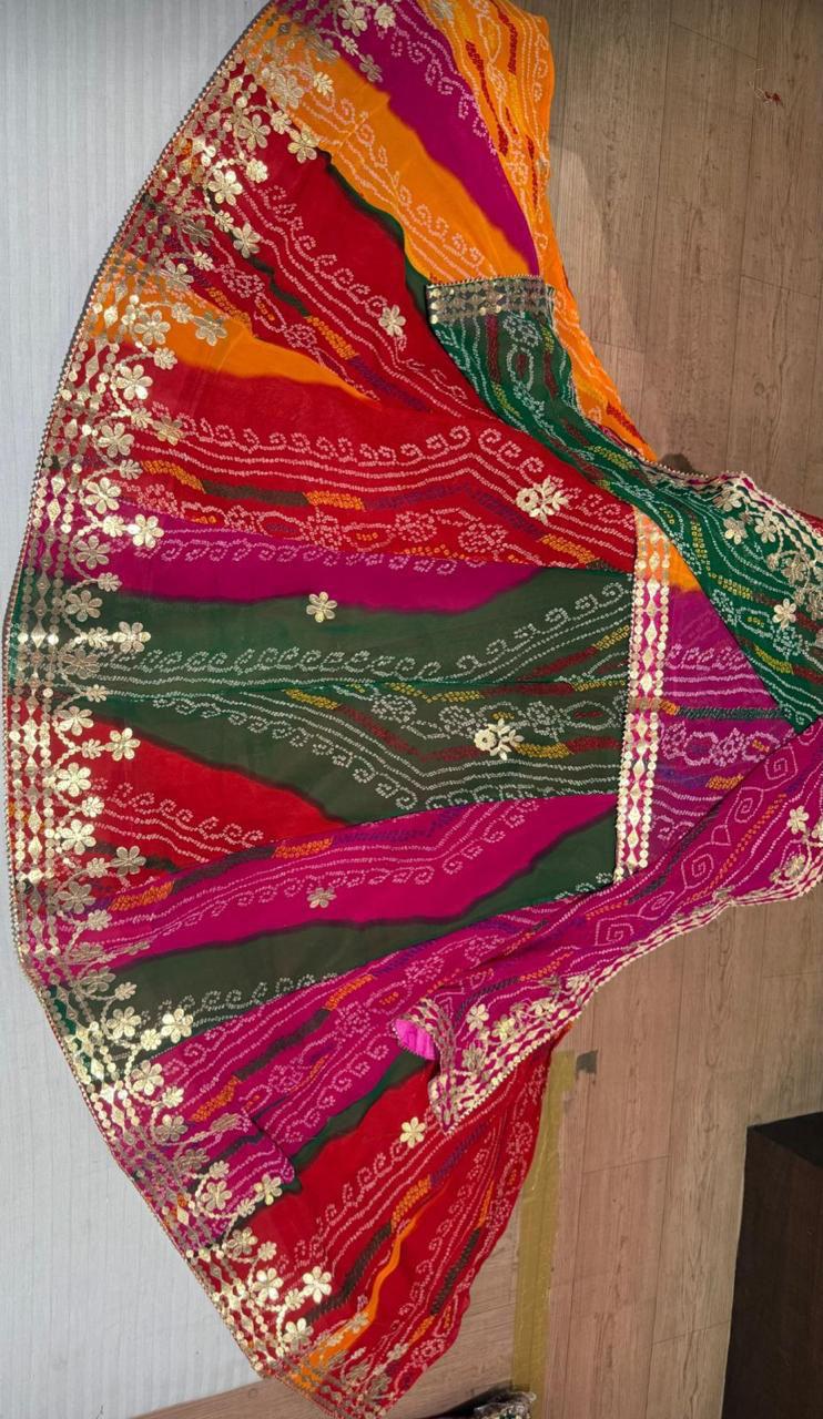 New Beautiful Pure Georgette Lehenga Set With Gotapatti Handwork by pcd
