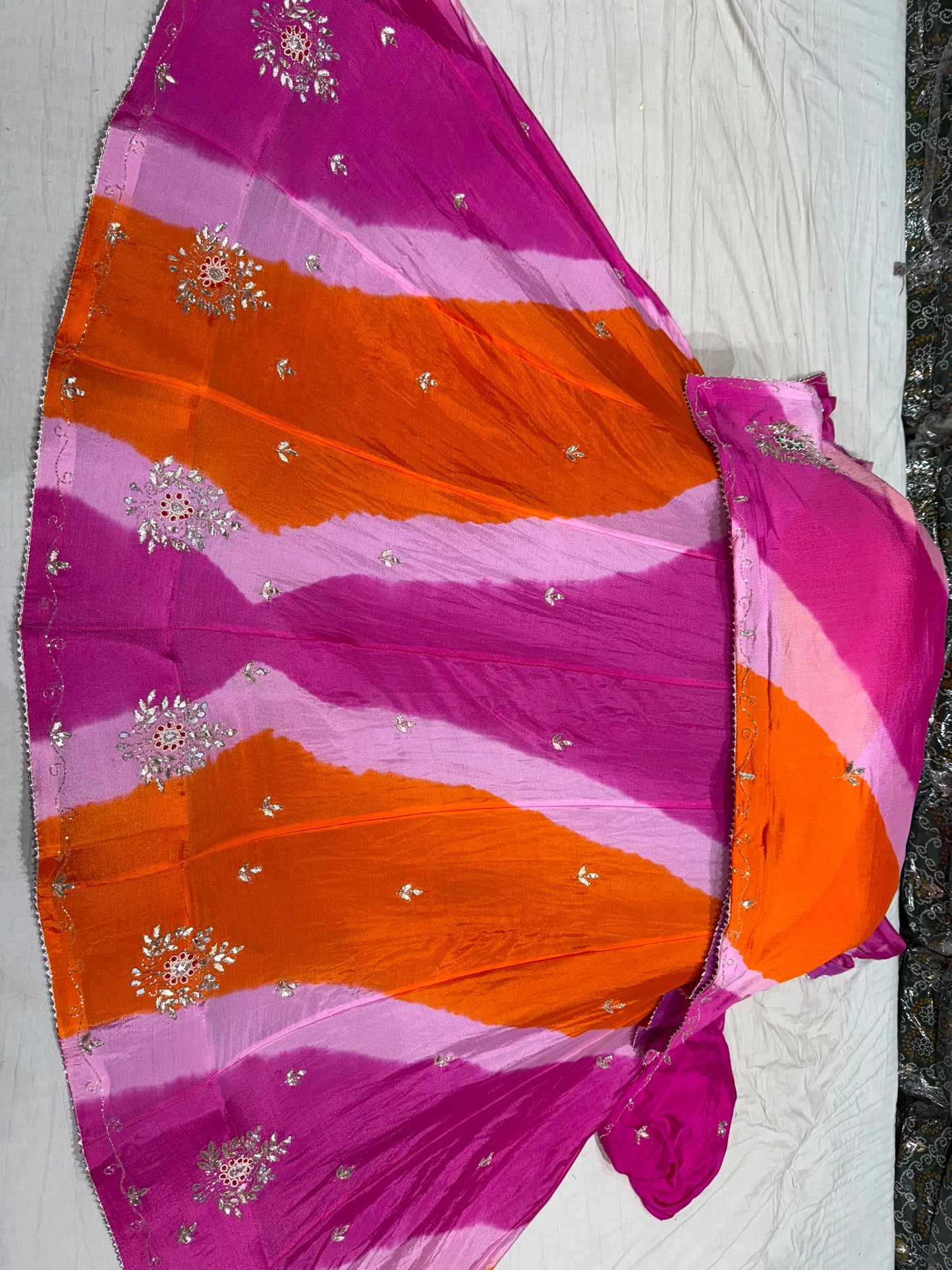 PCD New Leheriya Design Chinon Silk with katdana Gotapatti Handwork Lehenga