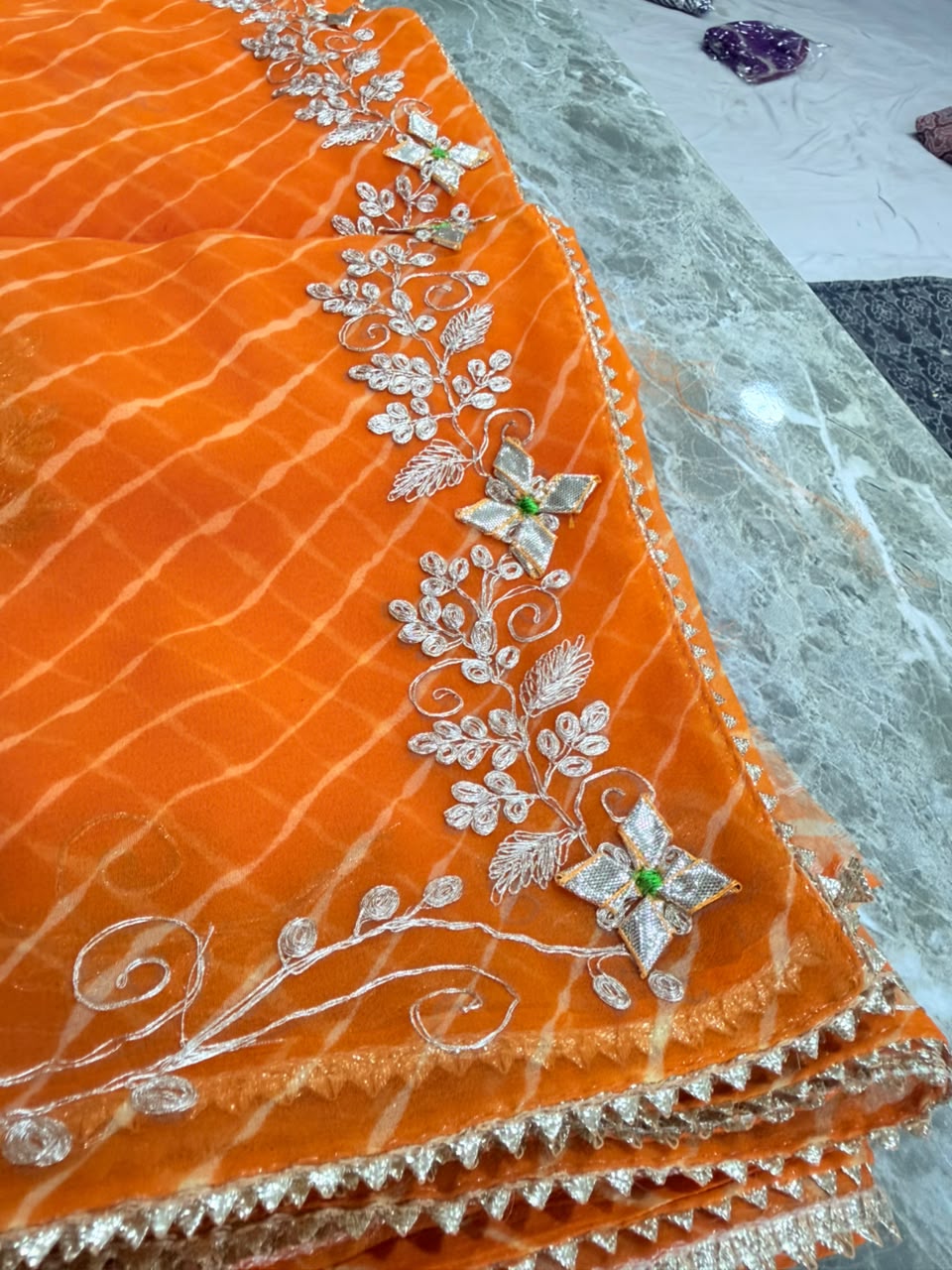 PCD New Georgette Leheriya Style With Pitan GotaPatti Work Saree
