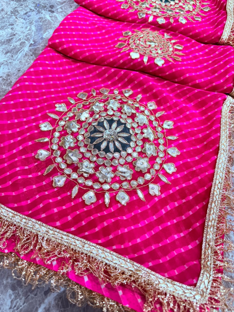 PCD Pure Georgette Mothra With Gota Patti Work Saree