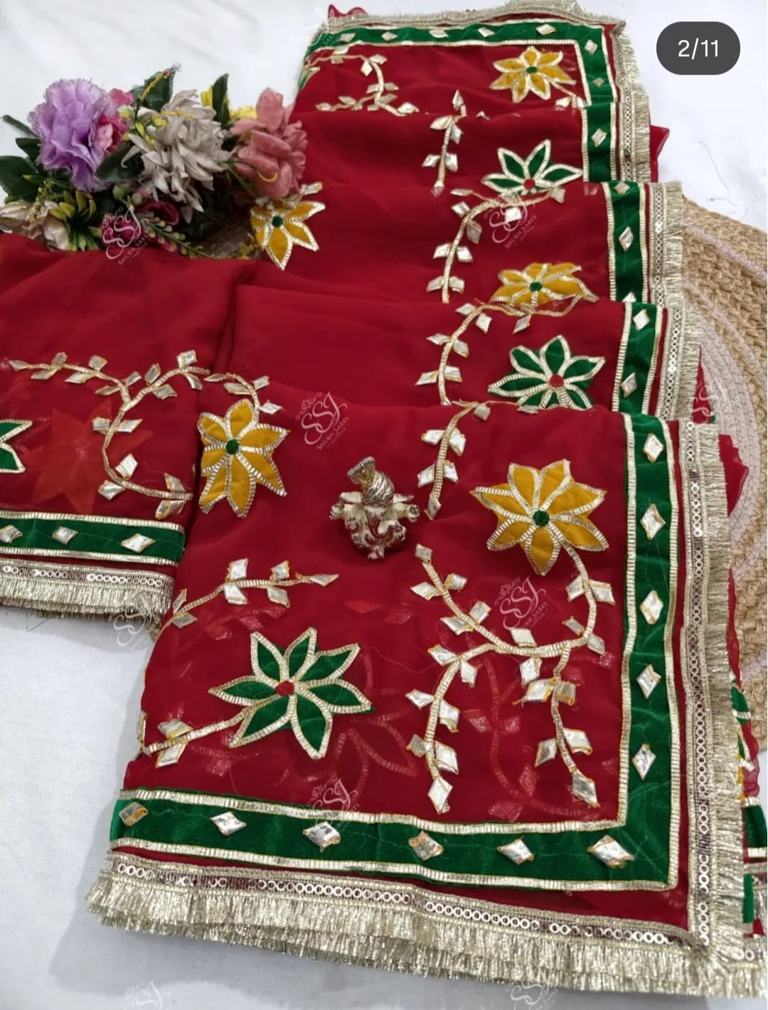 Pcd New Classic Georgette Saree Featuring Handcrafted Kacha Gota Patti Jal Work
