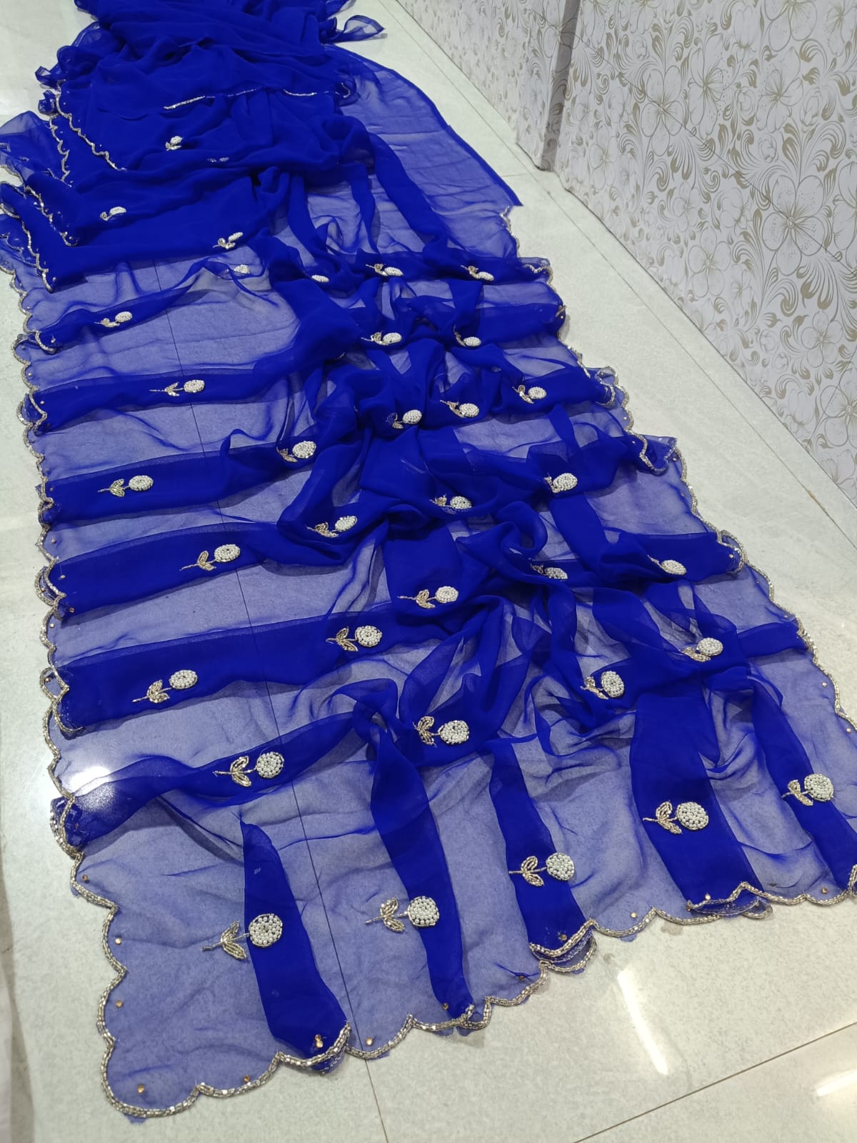 PCD New Designer Georgette Saree with Classic Moti Hand work by pcd