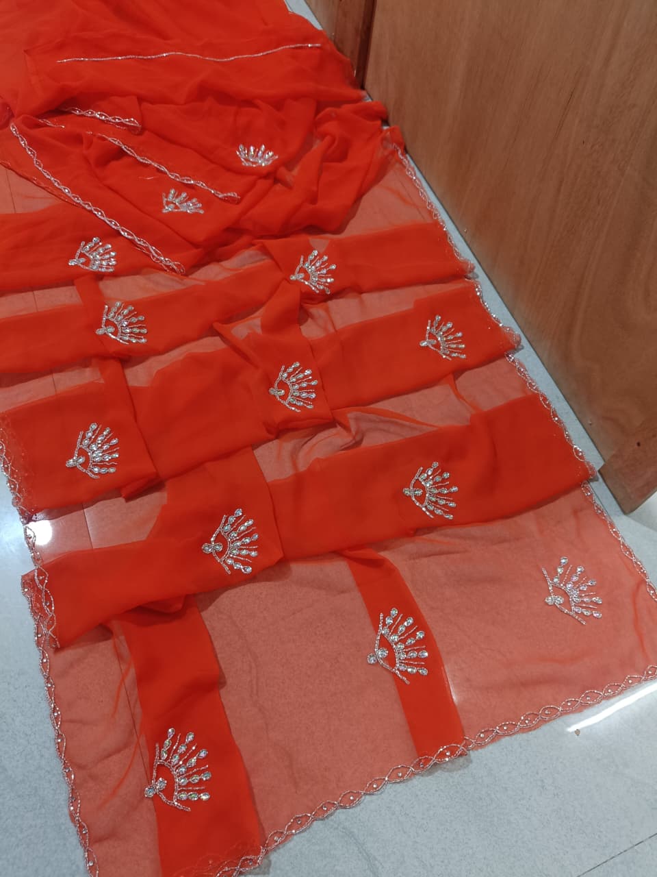 New Designer Georgette Saree with Classic Hand work by pcd