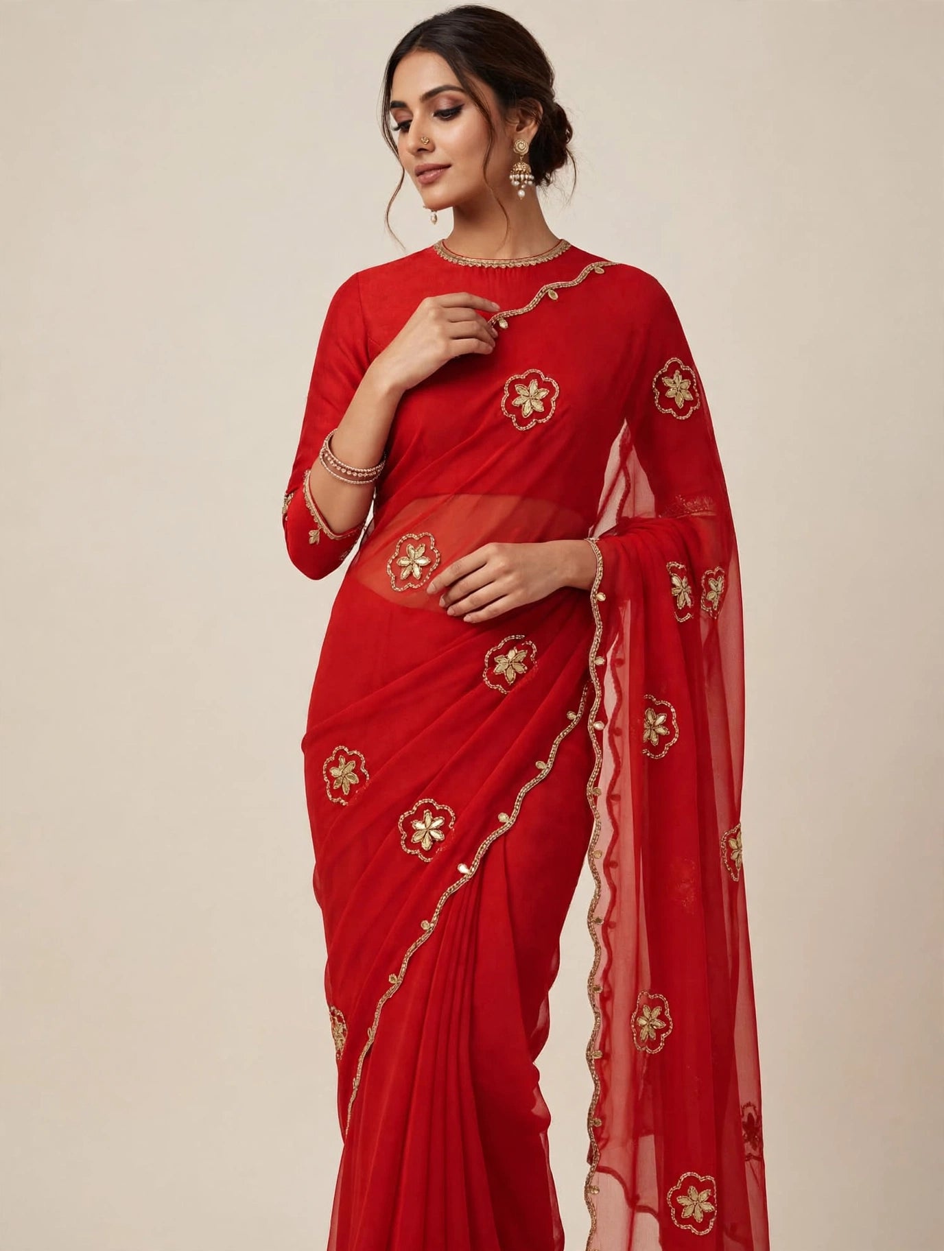 PCD New Premium Georgette Festive Saree with Traditional Kutdana Work vj