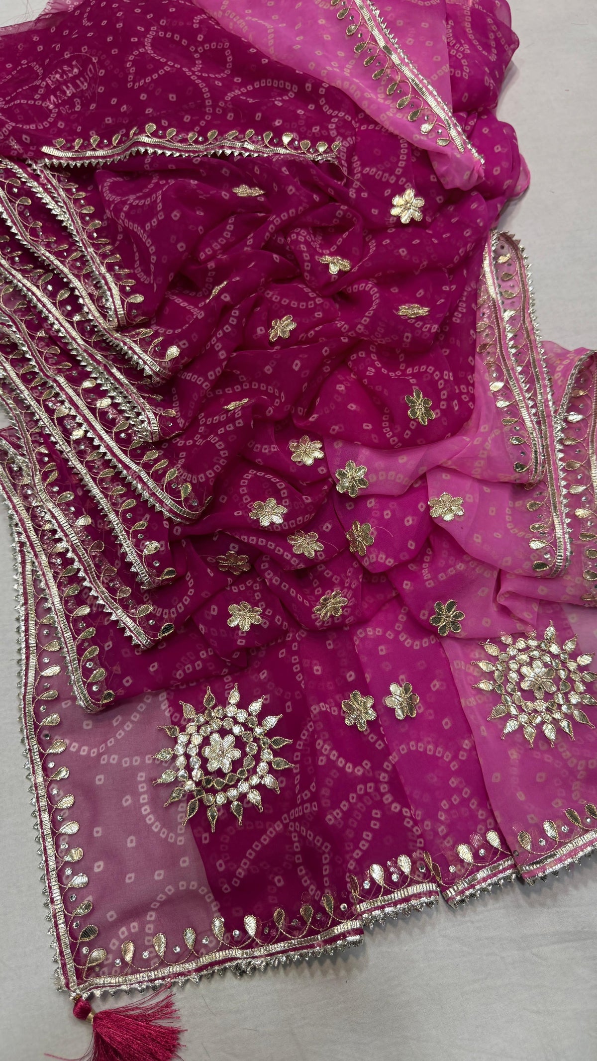 PCD Premium Georgette Multi Color Bandhani Saree with Heavy Gota Patti Work