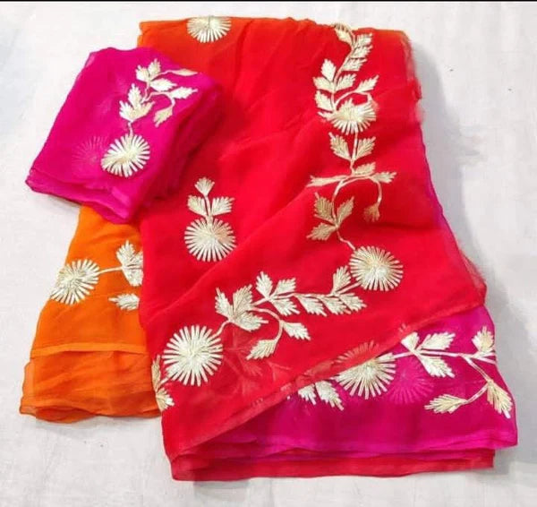 Gota work Semi Chiffon saree