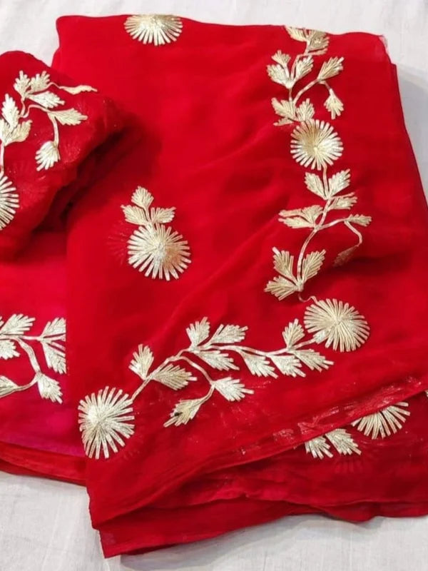 Gota work Semi Chiffon saree