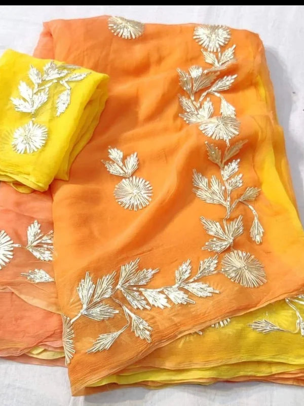Gota work Semi Chiffon saree