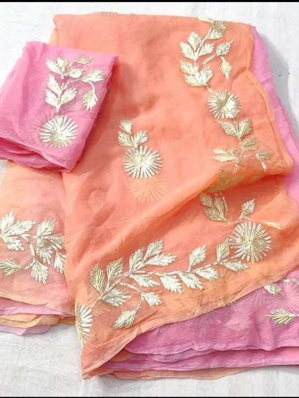 Gota work Semi Chiffon saree