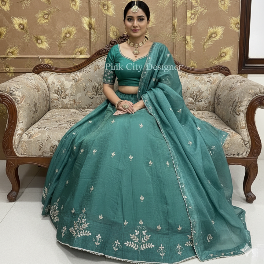 Pinkcitydesginer Gold crush lehenga Green