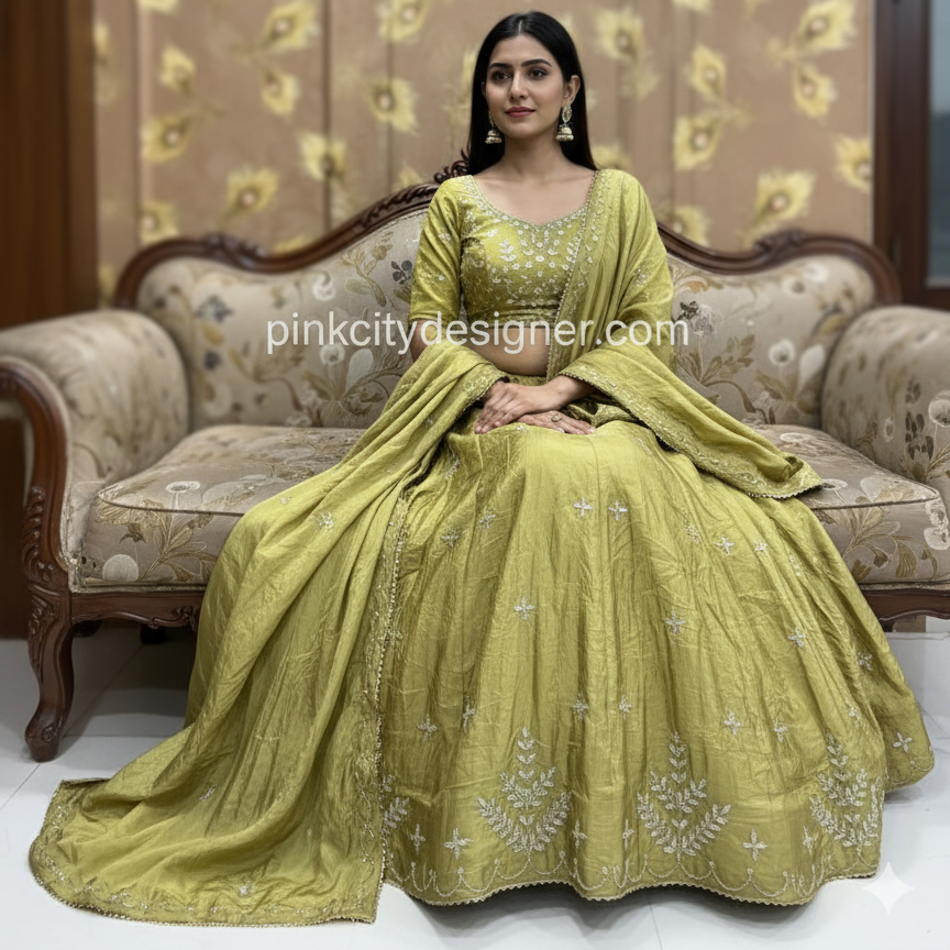 Pinkcitydesginer Gold crush lehenga Mhendi