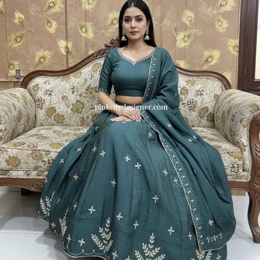 Pinkcitydesginer Gold crush lehenga Dark Green