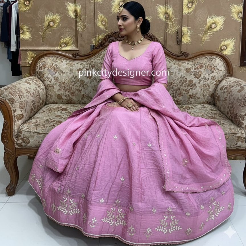 Pinkcitydesginer Gold crush lehenga Baby Pink