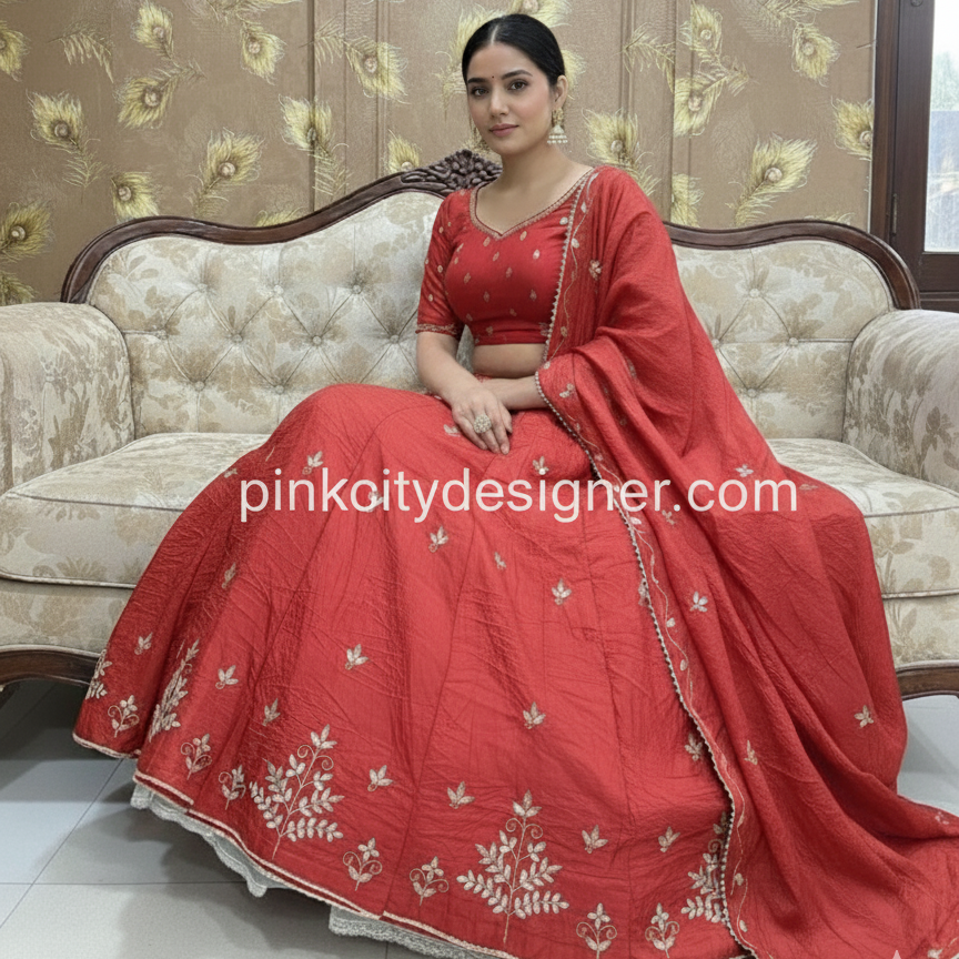 Pinkcitydesginer Gold crush lehenga Red