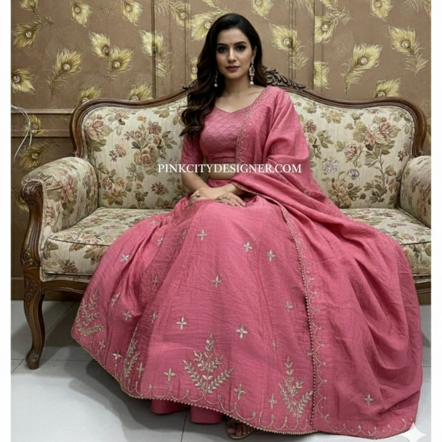 Pinkcitydesginer Gold crush lehenga Pink
