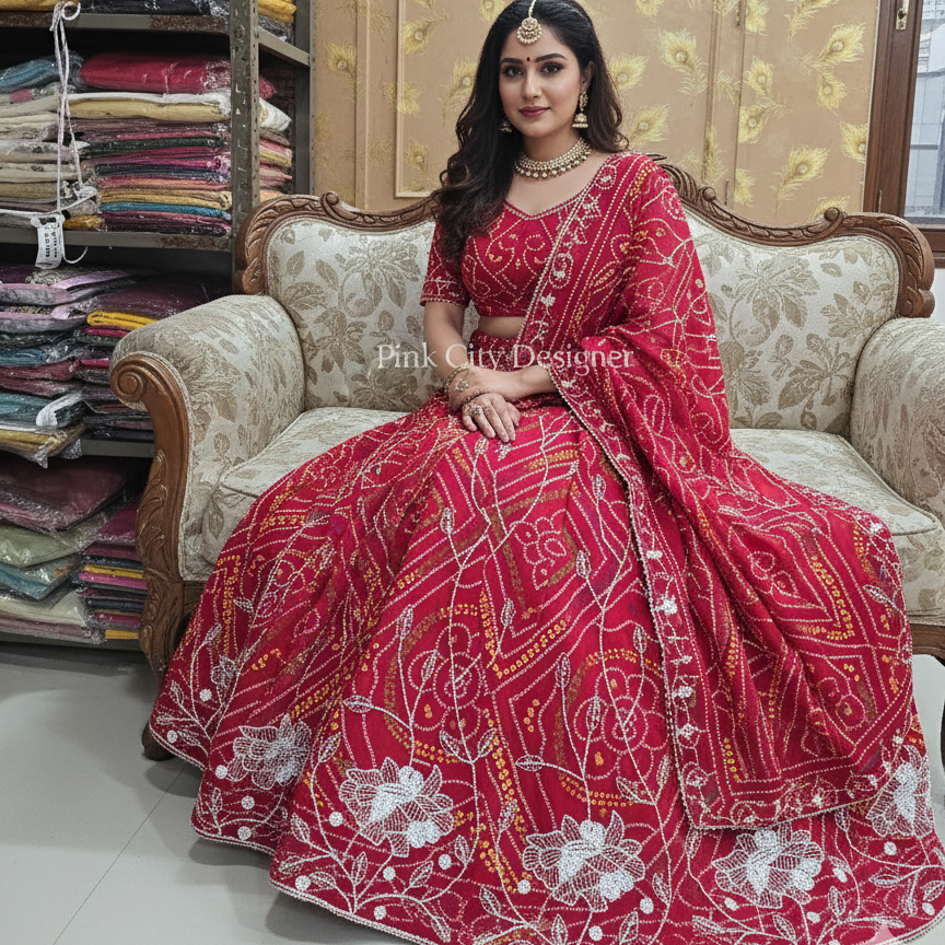 pinkcityDesigner Chunri moti  Lehenga