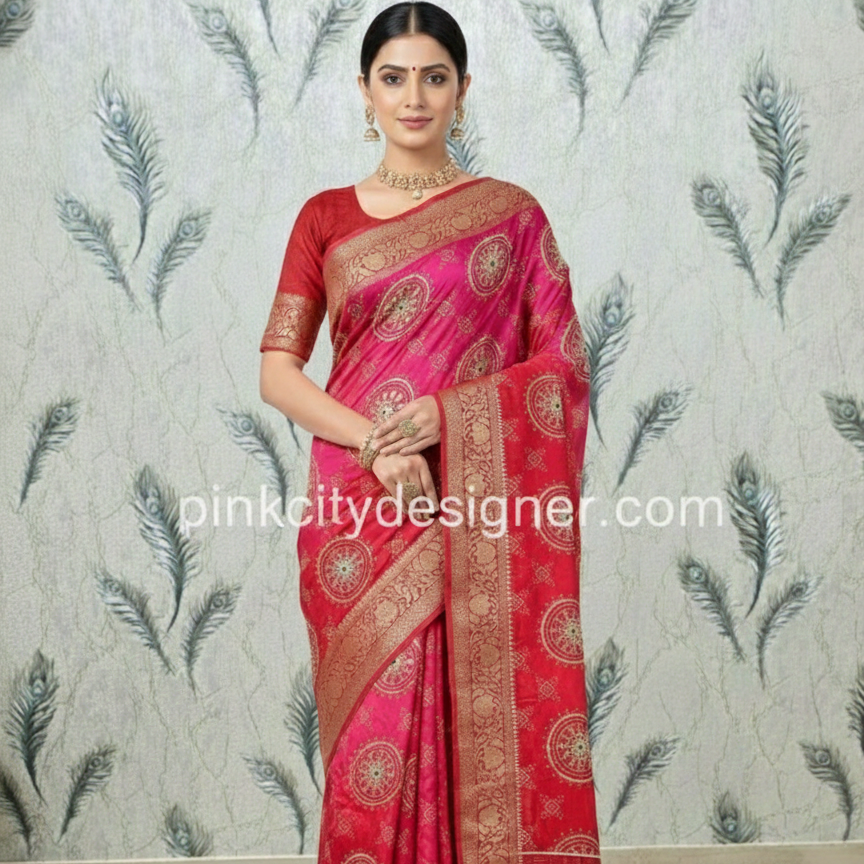 H.O. silk print gota work, chitpallu