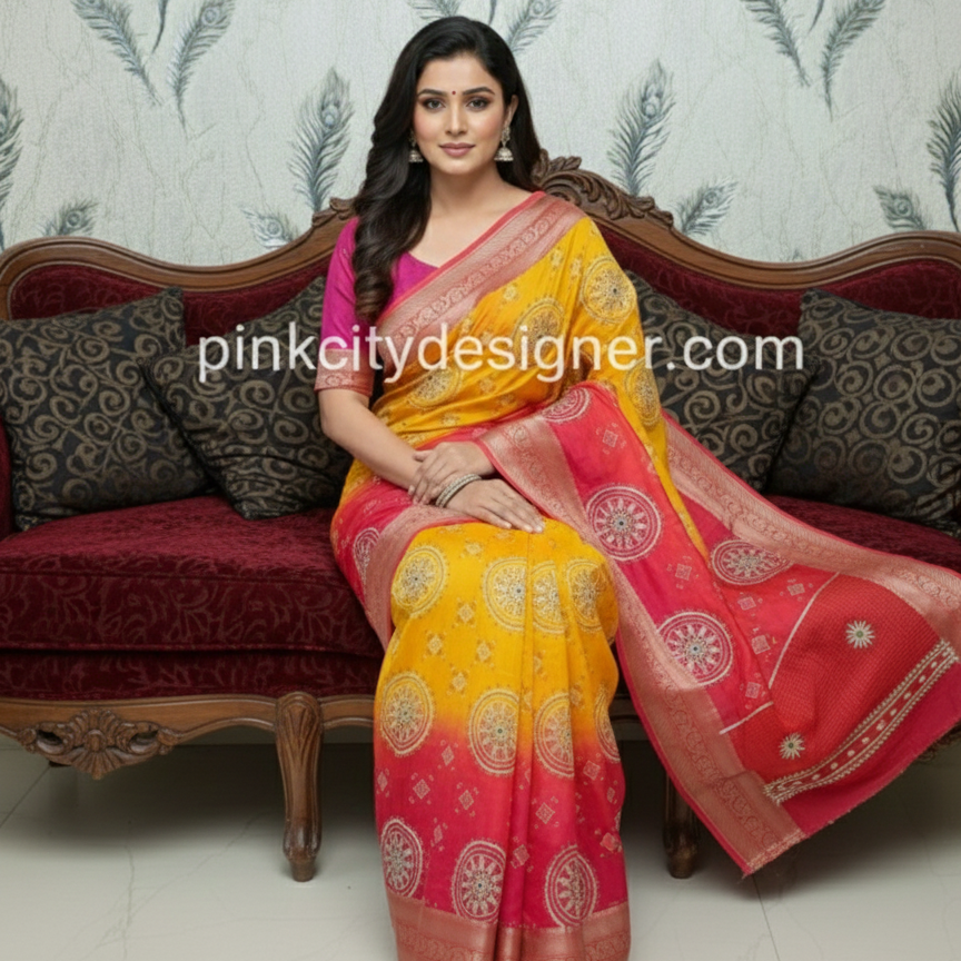 H.O. silk print gota work, chitpallu