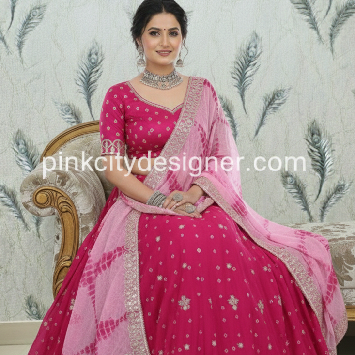 Designer Pure D-Chinon Lehenga Set with Multi Goti Pattern & Heavy Gota Patti Work