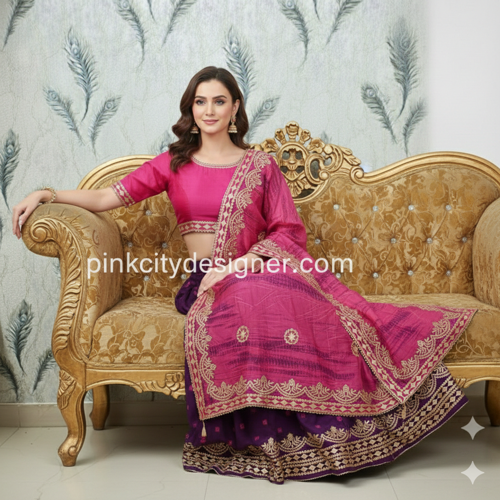 Handcrafted Silk Lehenga with Traditional Gold Motif Work
