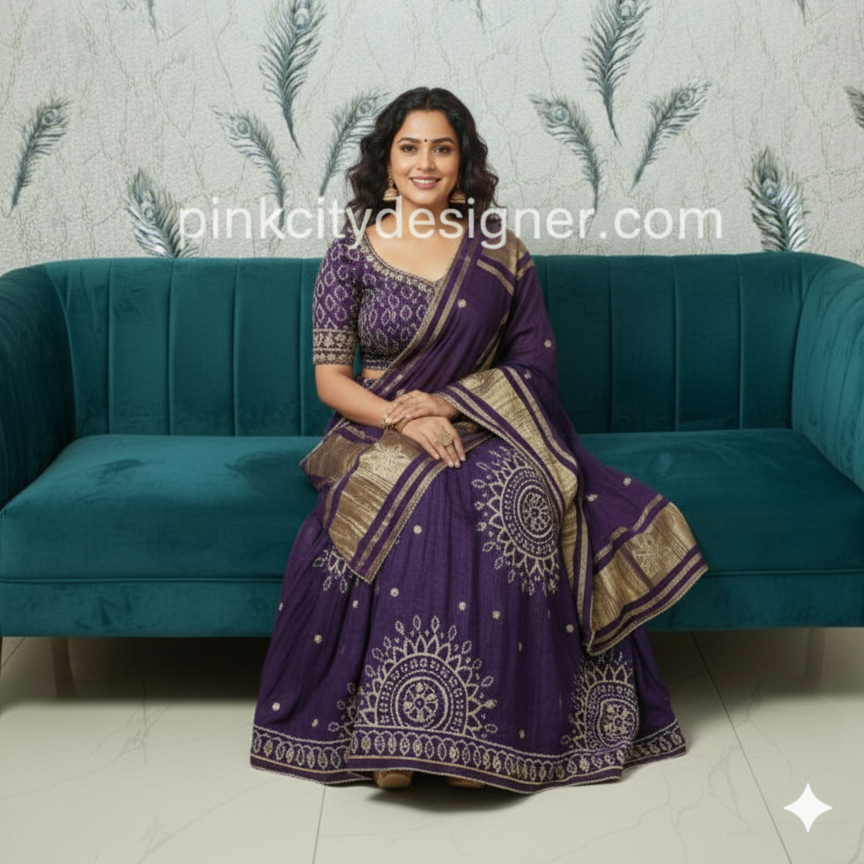 Traditional Bandhej Lehenga Set with Rich Golden Pallu