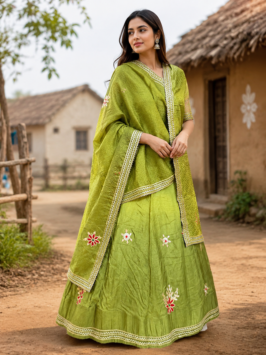 NEW UPADA SILK GOTA PATTI LEHENGA BY PCD