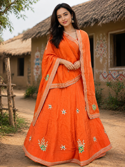 NEW UPADA SILK GOTA PATTI LEHENGA BY PCD