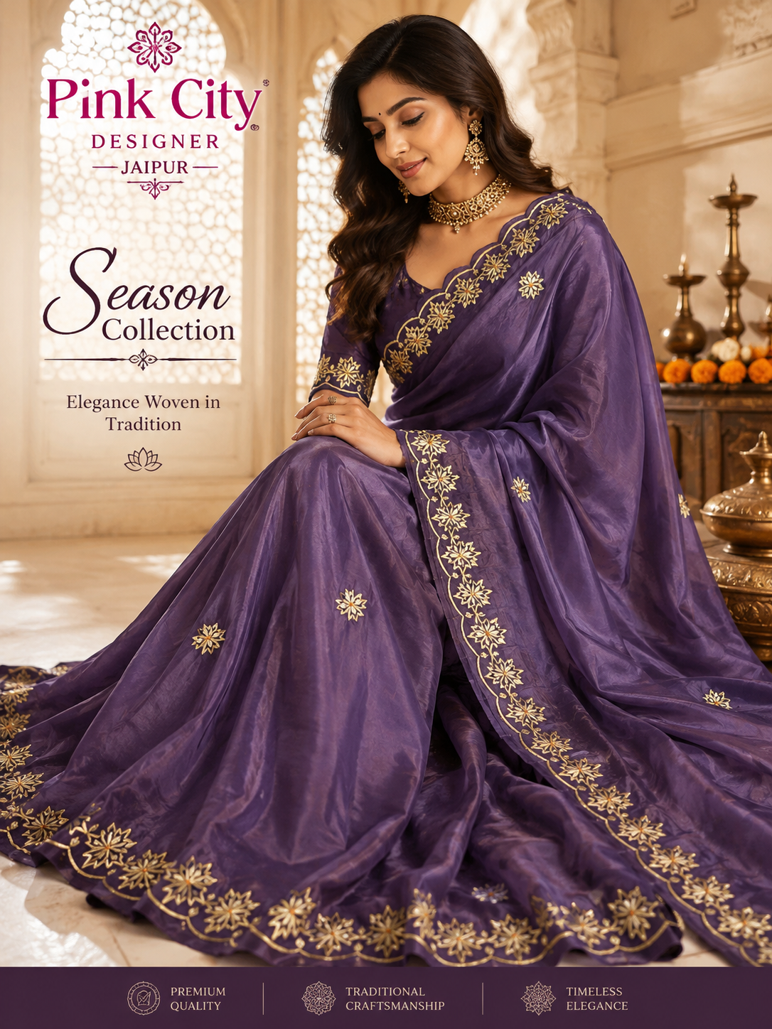 PCD Fabric pure upara silk saree Gota Petti work
