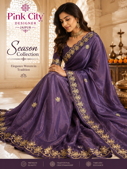 PCD Fabric pure upara silk saree Gota Petti work
