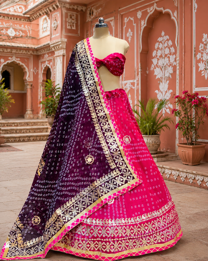 New Kota Doria bhundaj Print Gotapatti Work Lehenga Set by pcd