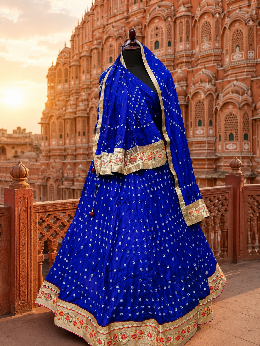 PCD Orignal Hand Bandhej Tapeta Silk Lehenga