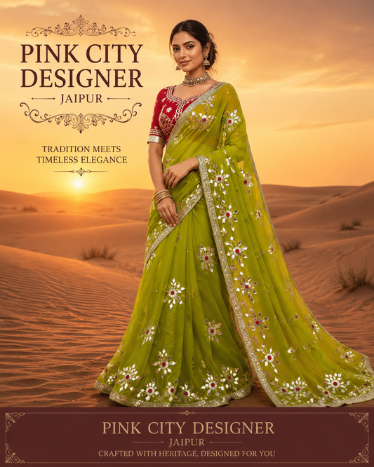 Rajwadi Style Royal Georgette Saree with aangi blouse by pcd