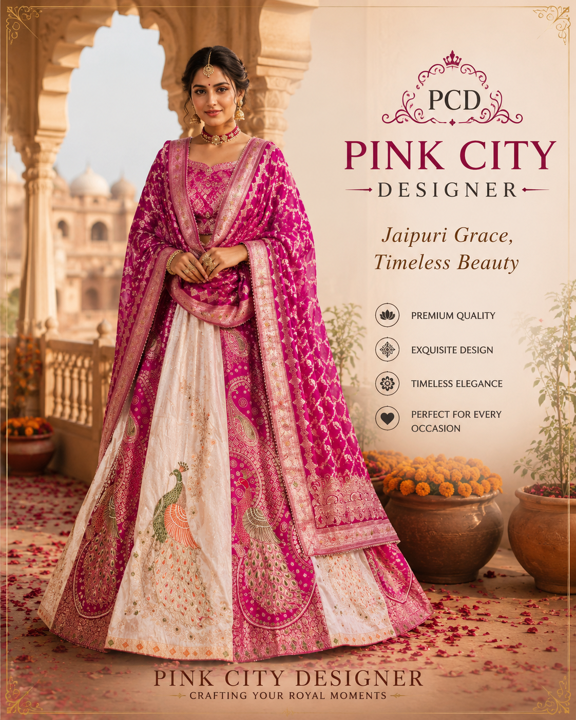 Premium Banarasi Style Dola Silk Lehenga with Beautiful Zari Work by pcd