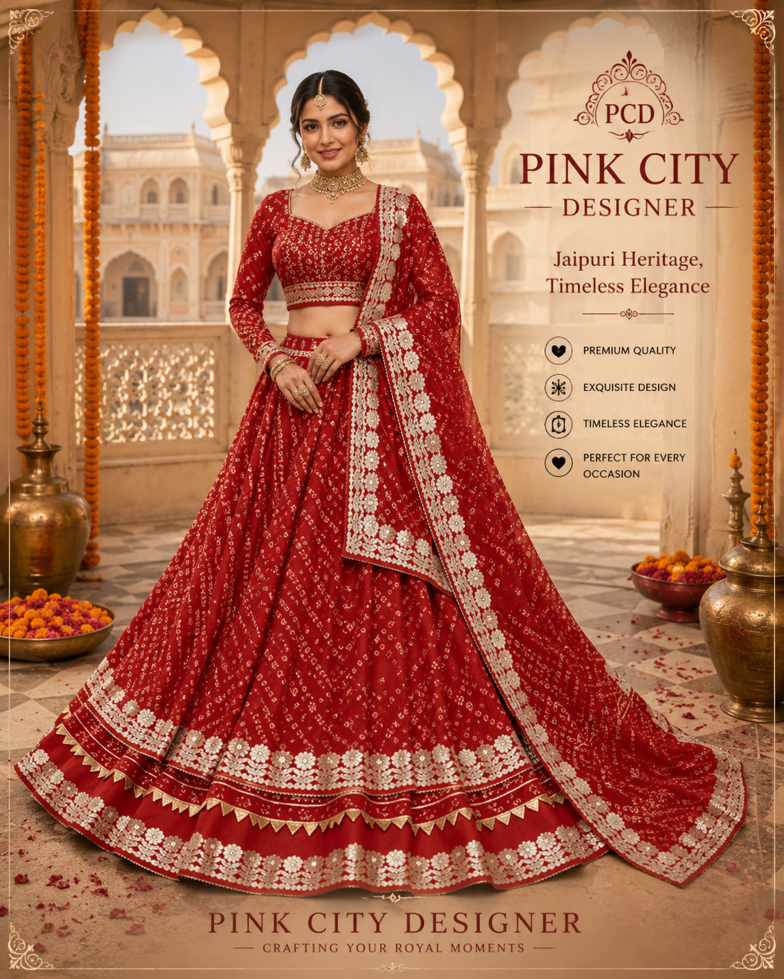 Jaipuri Special Kota Doria Gota patti Lehenga by pcd