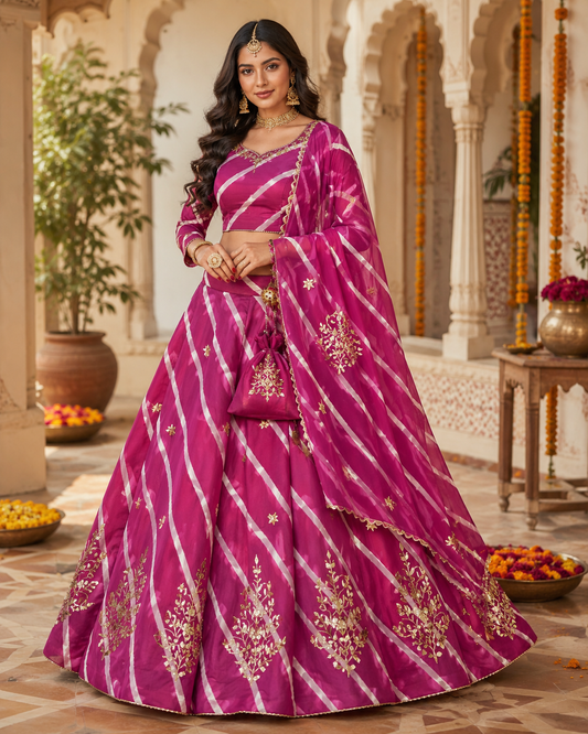 New Launch Leheriya design chinon silk with Gotapatti Handwork Lehenga by pcd