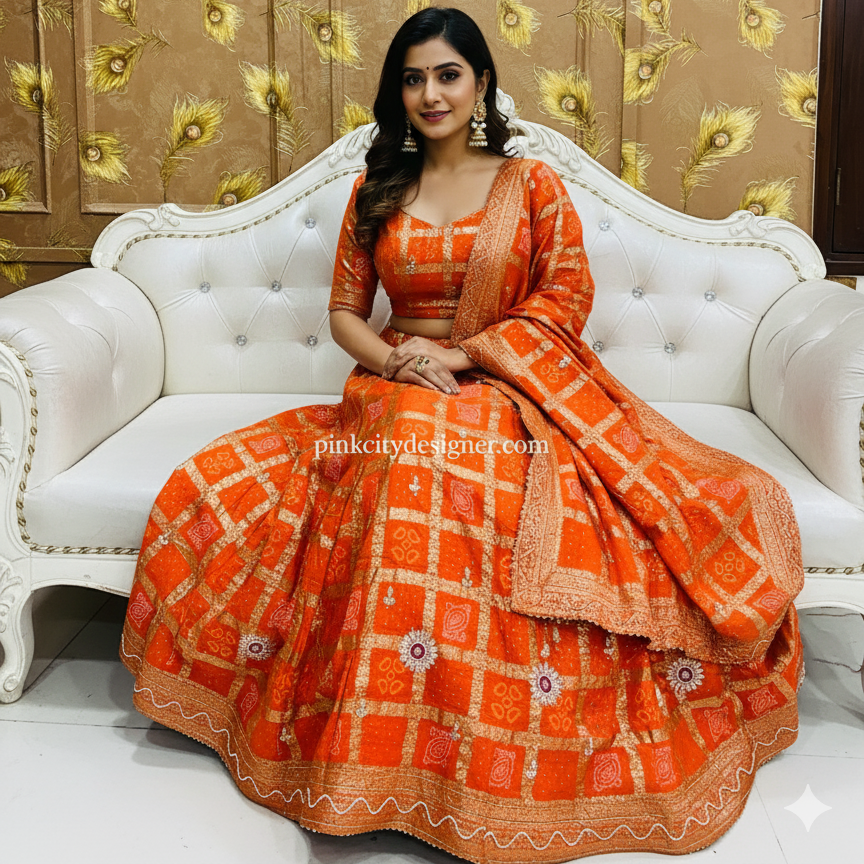 pinkcitydesigner ghatchola lehenga Orange