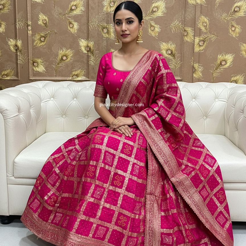 pinkcitydesigner ghatchola lehenga  Rani Pink