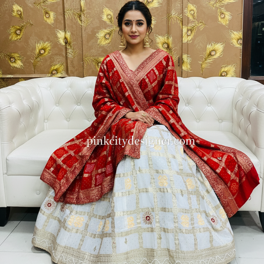 pinkcitydesigner ghatchola lehenga Red And White