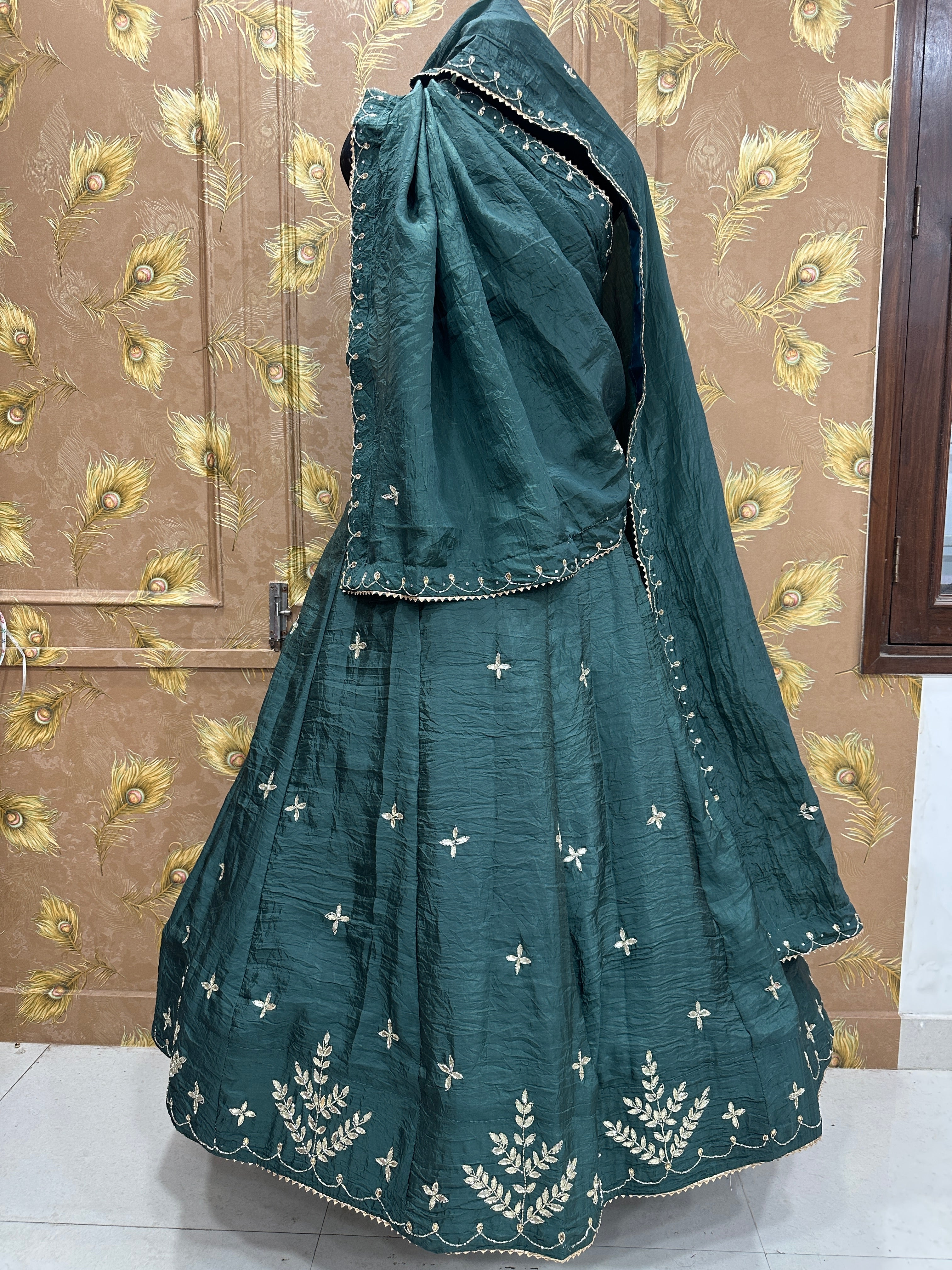 Pinkcitydesginer Gold crush lehenga Dark Green