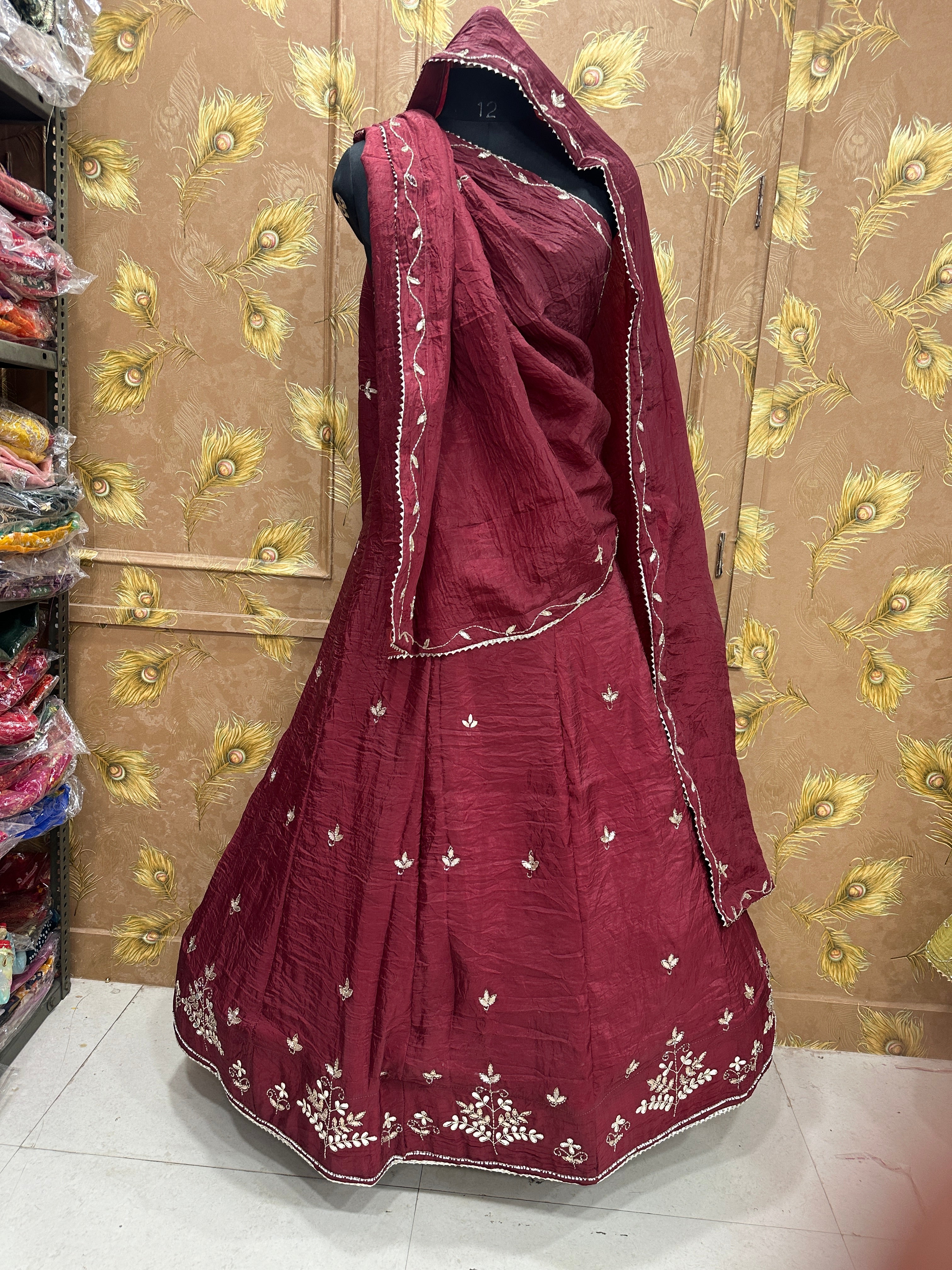 Pinkcitydesginer Gold crush lehenga Maroon