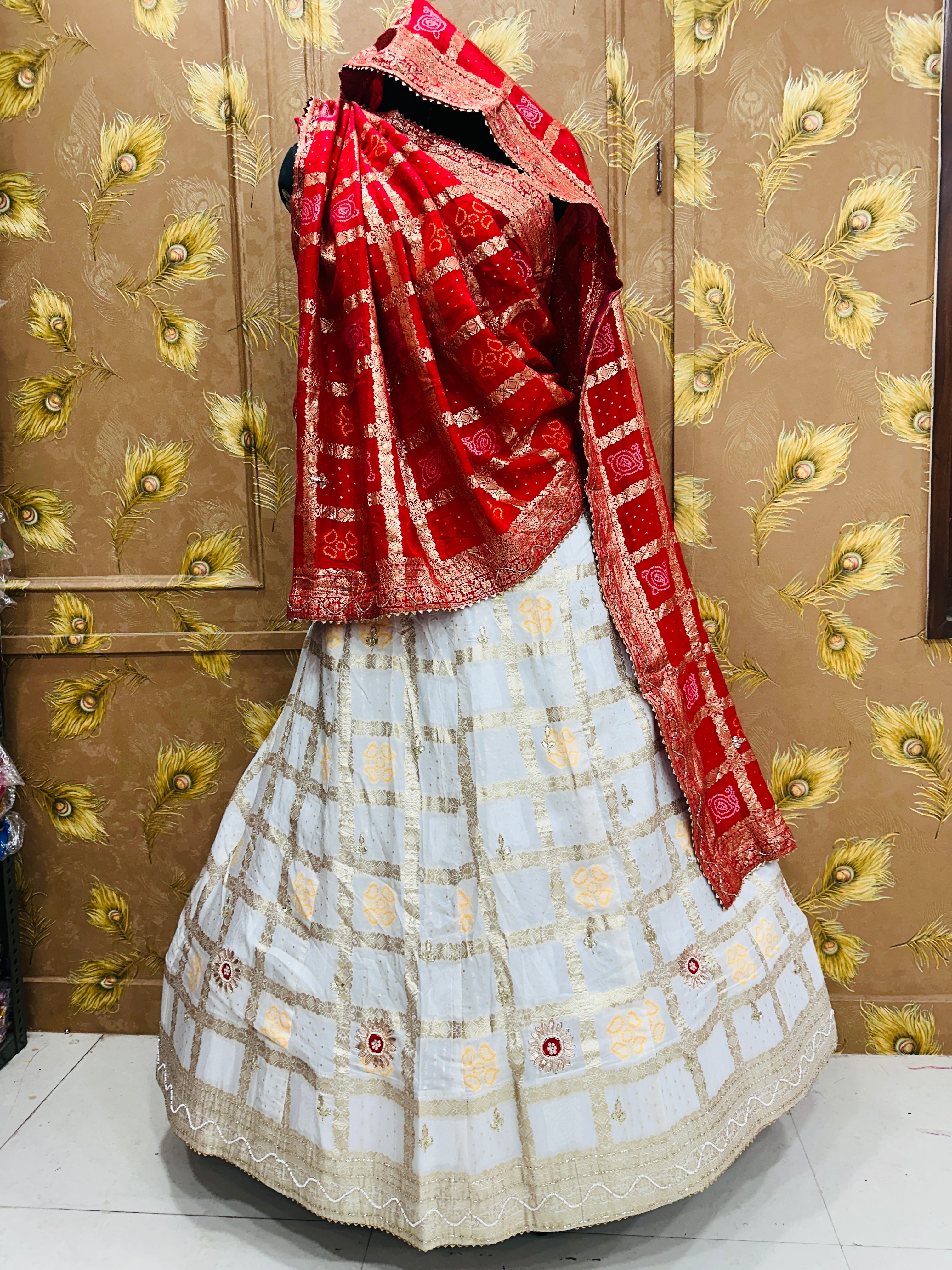 pinkcitydesigner ghatchola lehenga Red And White