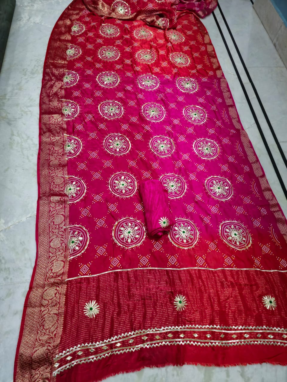 H.O. silk print gota work, chitpallu