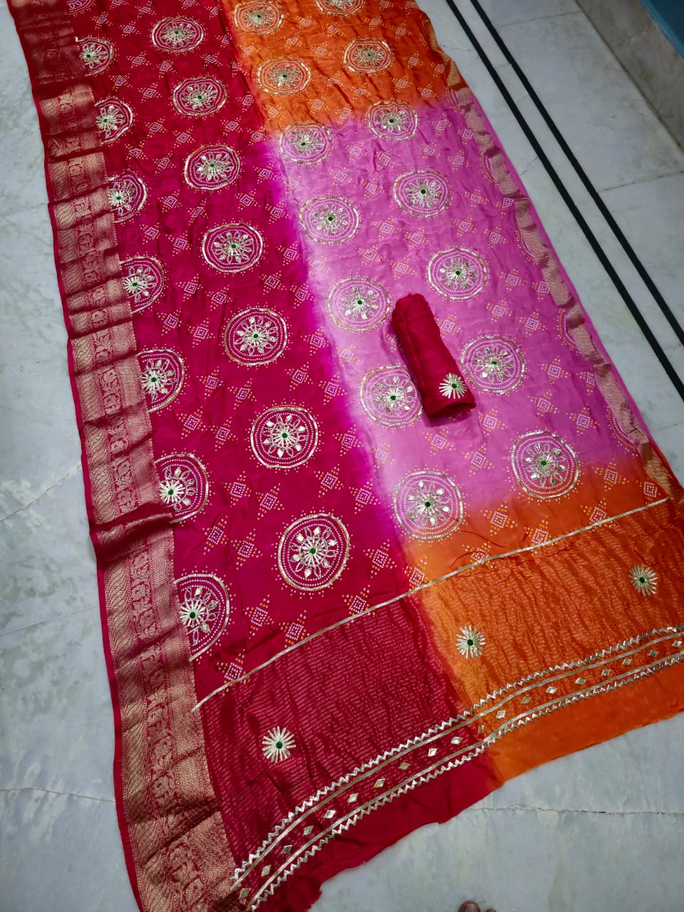 H.O. silk print gota work, chitpallu